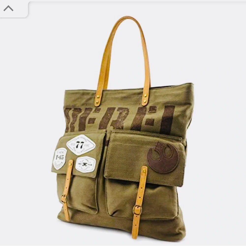 Loungefly Star Wars Rebel Olive Green Canvas Backpack with Brown Accents - Picture 10 of 13